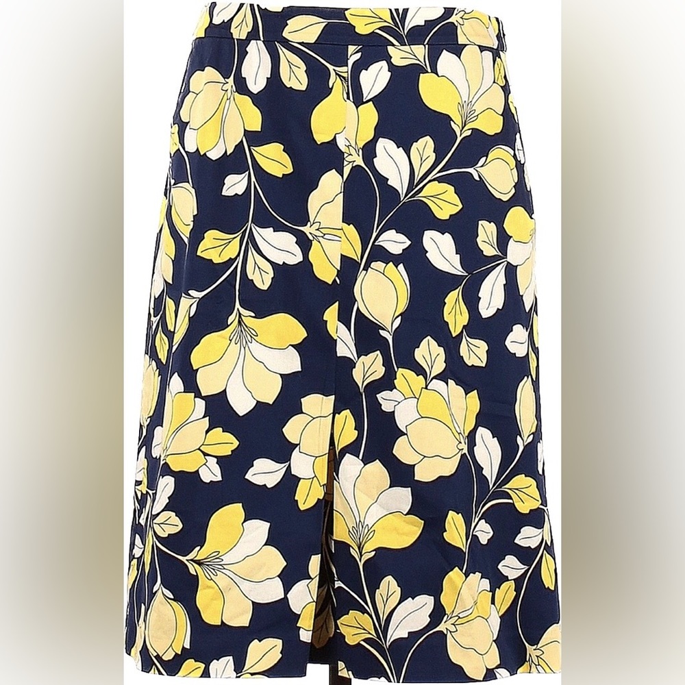 Talbots blue yellow flowered front pleated A-line skirt size 2